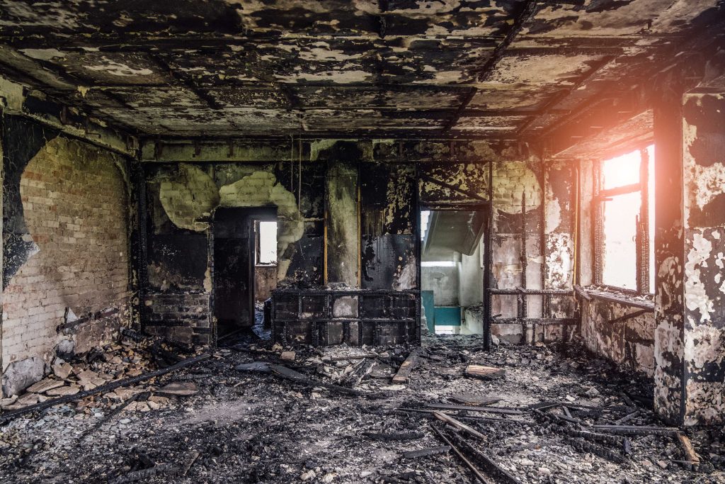 A room is completely destroyed by a fire in a Belleville home.